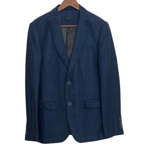 John Varvatos USA Blue Linen Cotton Sport Coat Size 38 Peak Collar Suit Jacket
